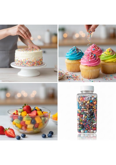 Konfeti Şeker Karışık Renkli 100 G Pasta, Cupcake Ve Tatlılar İçin Renkli Dekor Şekeri