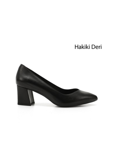 Gönderi(R) Gönderi R Siyah Sivri Burun Orta Kalın Topuklu Hakiki Deri Ayakkabı Siyah