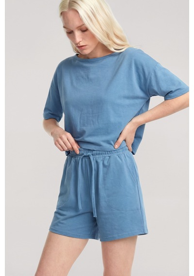 Akbeniz Kısa Kollu Şortlu Pijama Takımı Mavi