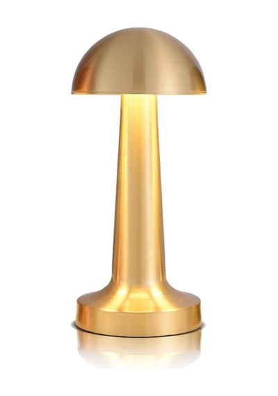 Mantar Masa Lambası Gold Renk Şarjlı Kablosuz Metal Masa Lambası, Dokunmatik Led Başucu Lambası