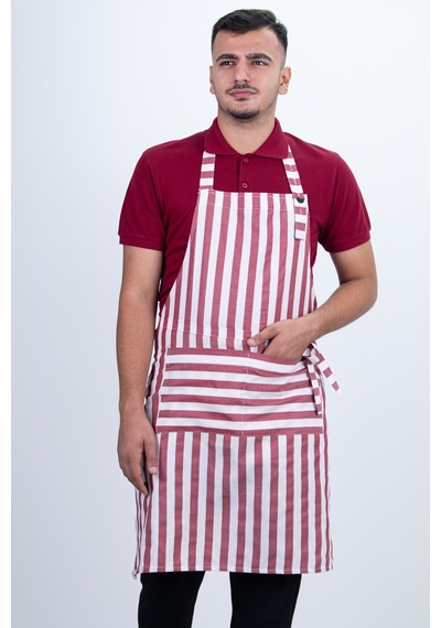 Çizgili Unisex Boydan Askılı Cepli Önlük Çok Renkli