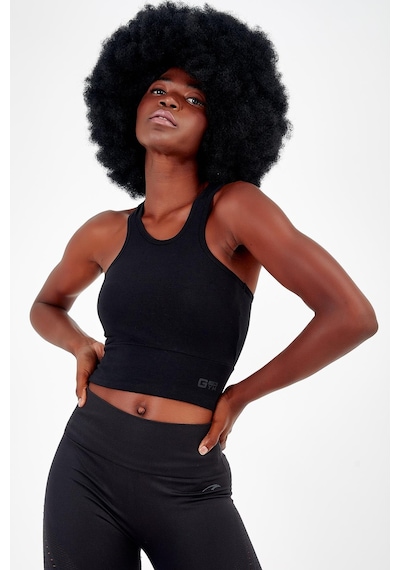 Maraton 17499 Active Slim Fit Kadın Bisiklet Yaka Kolsuz Gym Bralet Siyah