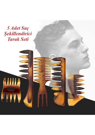 5 Parça Saç Şekillendirme Tarak Seti Tüm Saçlar Wax Tarakları Berber Tarakları Kırmızı-sarı 5 Adet Kırmzı-sarı Desen