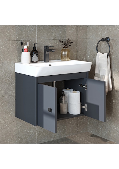 Ada Lavabolu Mat Suntalam Banyo Alt Dolabı 60 Cm Antrasit