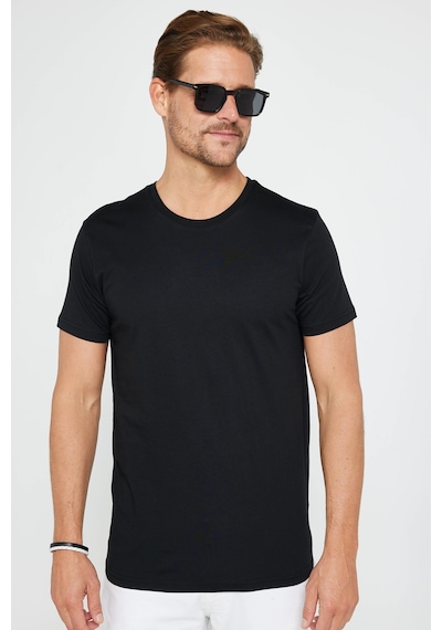Tudors Unisex 2'li Paket Siyah Slim Fit Dar Kesim Pamuk Bisiklet Yaka Tişört-31312 XS