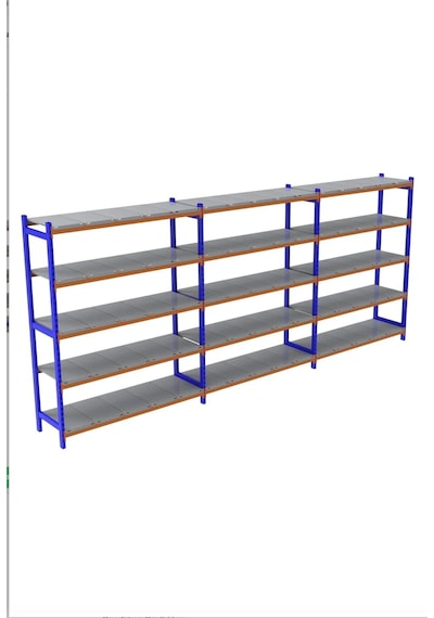 5 Katlı 3'lü Depo Rafı - 300-350 Kg Taşıma Kapasiteli Hafif Rack Raf 50x120x250 Cm Gri