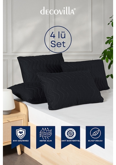 Micro Kapitone Yastık Alezi Sıvı Geçirmez 4 Lü Set Yastık Koruyucu 50x70 Antrasit