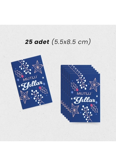 Yılbaşı Mutlu Yıllar Yazılı Hediye Kart Seti, Yıldız Temalı Paket