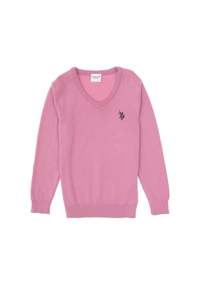 U.S. Polo Assn. Kız Çocuk Pembe V Yaka Basic Kazak 50316777-VR167