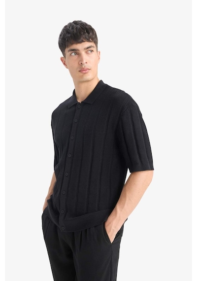 DeFacto %100 Pamuk Standart Fit Polo Yaka Kısa Kollu Siyah Triko Tişört E4605AX25SMBK27