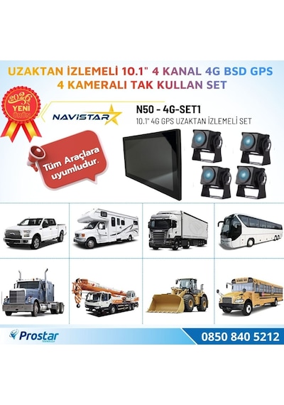Uzaktan İzlemeli 10 İnç 4 Kanal 4g Gps Bsd Kör Nokta Uyarı Sistemli Profesyonel Araç Kamera Seti