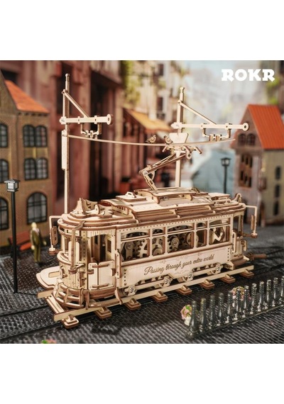 Rokr Lk801 Klasik Tramvay Classic City Tramcar Dıy Minyatür Maket Modelseti Ahşap 3d Wooden Puzzle 3d Model Kit Detaylı Dekoratif Hobi Seti Ahşap Maket