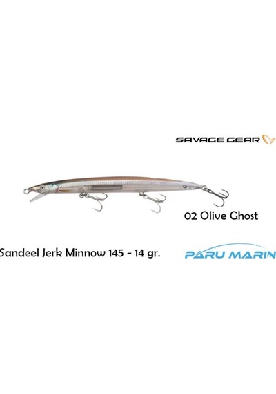 Savage Gear Sandeel Jerk Minnow 145 14G - 02-Olive Ghost