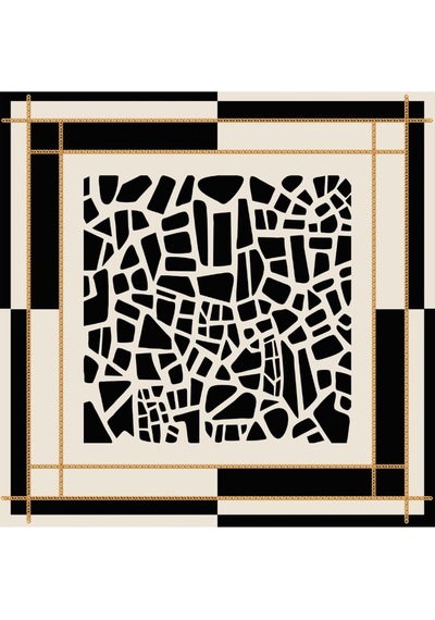 Tarzını Seç Siyah Mozaik Zincir Fular / Bandana / Aksesuar / Şal / Eşarp 70x70