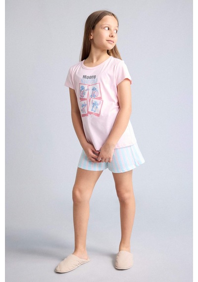 Defacto Dısney Lılo & Stıtch Relax Fıt Şort Tişört 2li Pijama Takımı Kız Çocuk H8491a826smpn645 Pembe-pn645