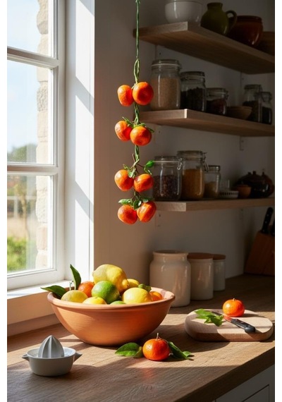Yapay Mandalina Salkımı Süs 8 Mandalinalı Dekoratif Yapay Meyve Sebze Turuncu