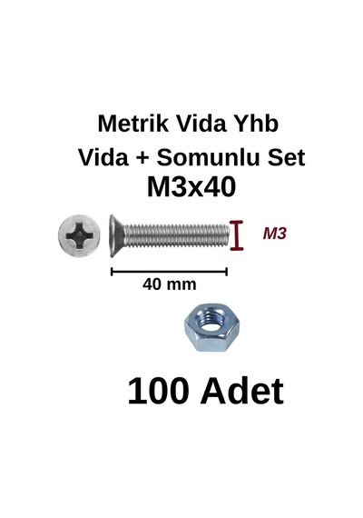 Tuğra Hırdavat M3x40mm Metrik Vida Yhb - Somunlu 100'lü Takım 0-0
