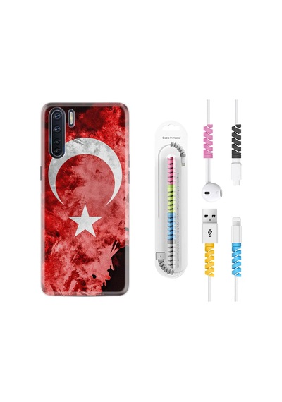 Oppo A91 Kılıf Kablo Koruyuculu Şanlı Türk Bayrağı 3 1395