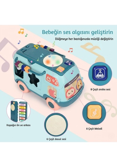 Eğitici Müzikli Aktivite Otobüsü Ksilofonlu Şekil Eşleştirme Bultak Bebek Oyuncağı