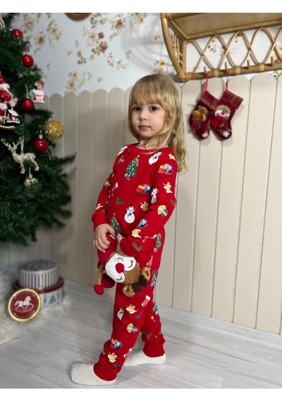Gökjoy Çocuk Yeni Yıl Temalı Pijama Takımı Kırmızı