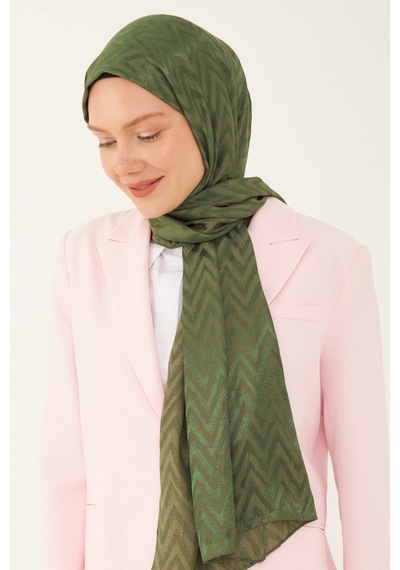 Mirsoy Scarf Zikzak Desen Parlak Jakar Şal - Yeşil Yeşil