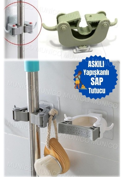 Fırça Ve Mop Askısı: Yapışkanlı Duvara Monte Paspas Tutucu İle Mutfak Ve Banyo İçin Düzenleyici Gri Diğer