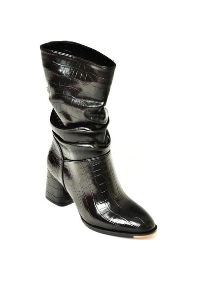 Fox Shoes T848243011 Siyah Kroko Baskı Kalın Topuklu Kadın Bot Siyah-Kroko Baskı Siyah