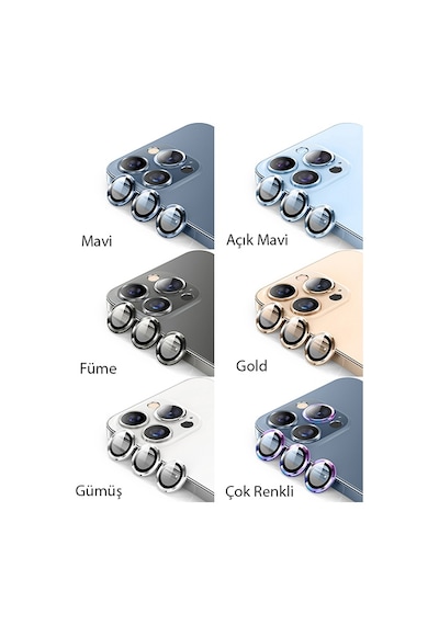 Ally Apple Uyumlu iPhone 13 Pro - 13 Pro Max 3D Metal Çerçeveli Kamera Koruyucu Lens Çok Renkli