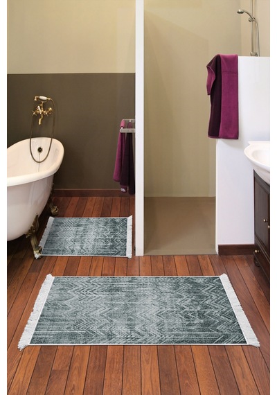 Dekoreko Kaymaz Taban Djt 2 Li Banyo Paspas Takımı Trend Saçaklı Iskandinav F5083 Yeşil