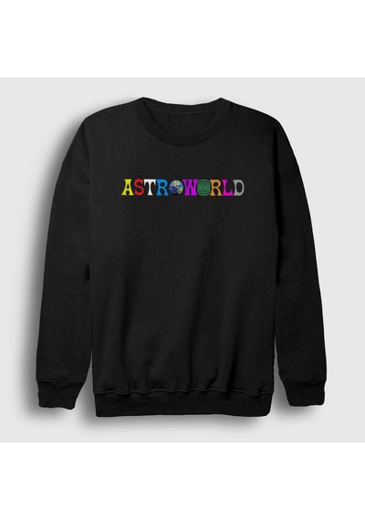 Presmono Unisex Astroworld Travis Scott Sweatshirt Siyah