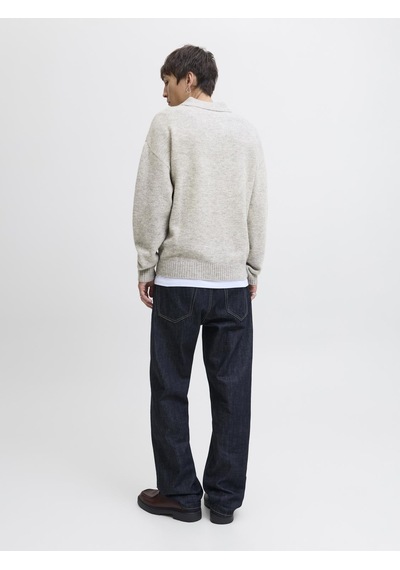 Jack&jones Erkek Relaxed Fit V Yırtmaçlı Yaka Triko Kazak - Soho - 12279214 Gri Melanj