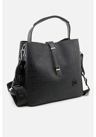 Just Polo Kadın Kabartmalı Ayarlanabilir Askılı Şık El Ve Omuz Çantası Shoulder Bag Ebat: 20 X 22 Cm Siyah