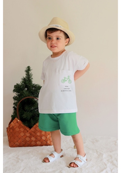Babywom Unisex Oversize Yazlık Şortlu Basic Takım- Yeşil