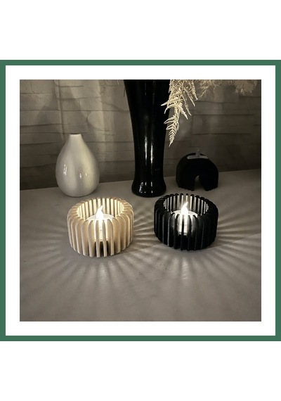 En-cag 3d Baskı Modern Çizgili Mumluk - Tealight Mumluk 1 Adet -bej Bss