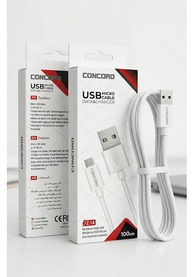 Concord 2.1a Hızlı Şarj & Veri Aktarım Kablosu 100 Cm Micro Usb Girişli 1 Metre