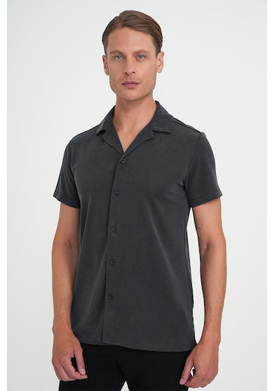 Efor Slim Fit Apaş Yaka Modal Karışımlı Kısa Kol İndigo Gömlek G 1590 Indigo