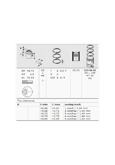 Mahle 0399600 Motor Pıston Segman Expert Jumpy Scudo P306 Xsara P406 Xantıa P405 P806 Evesıon Xud9t 1,9td 83,00mm Std