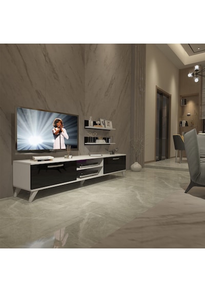 Decoraktiv Eko 4 Mdf Dvd Retro Tv Ünitesi Tv Sehpası Beyaz - Siyah