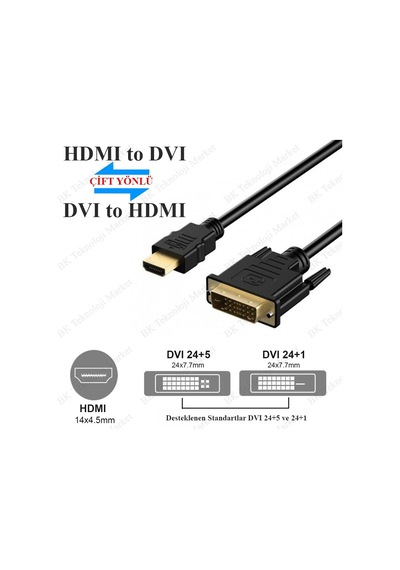 Dvi 24+1 To Hdmi Çift Yönlü Dvi To Hdmi Görüntü Kablosu-1.8Metre