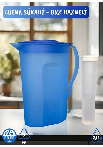 Luena Sürahi Pp-5 Kokusuz Sürahi Soğutuculu Mavi Sürahi Bpa Free 2,1 L
