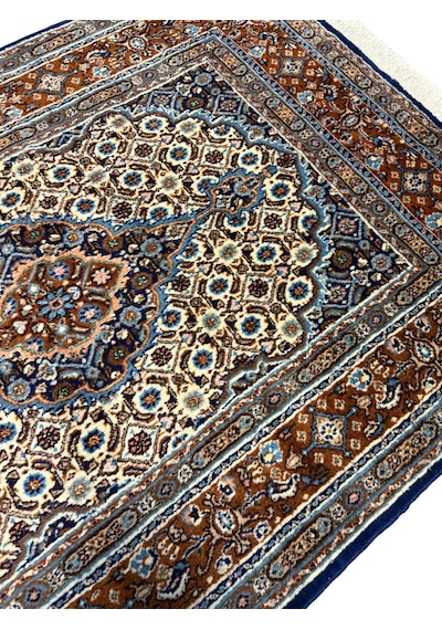 El Dokuma Sıfır İran Halısı 100x150 Lacivert Beyaz %100 Yün Halı Beyaz - Lacivert