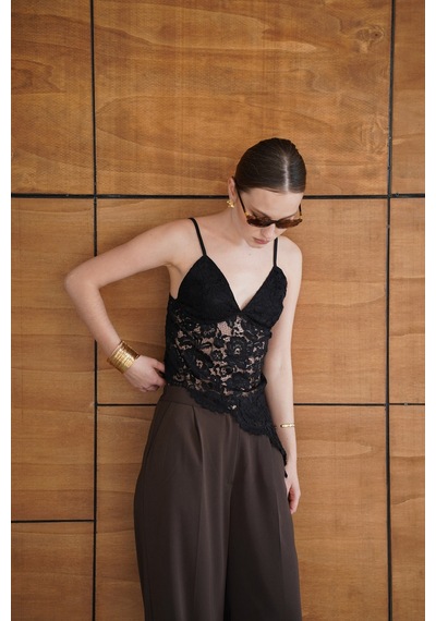 Verymoda Askılı Brode Bluz - D2965 Siyah
