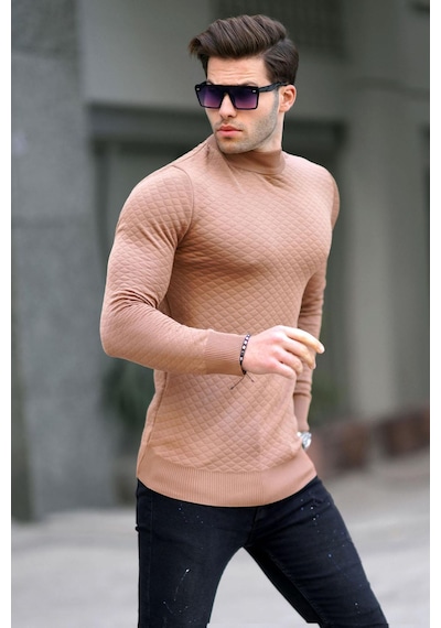 Madmext Camel Balıkçı Yaka Erkek Triko Kazak 6857-camel Camel