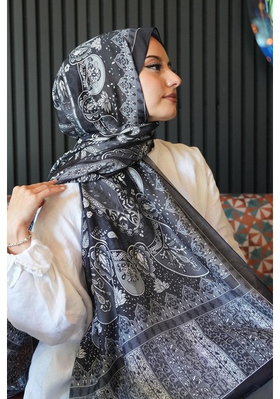 Afvente Karma Motif Desen Siyah Soft Pamuk Şal Çok Renkli