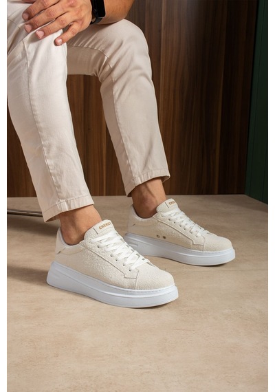 Bağcıklı Erkek Sneaker Beyaz Süet