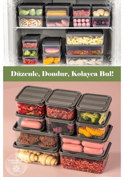 Vienev 10'lu Buzdolabı Düzenleyici Organizer Mikrodalgaya Uygun Difriz Saklama Kabı Gri Gri
