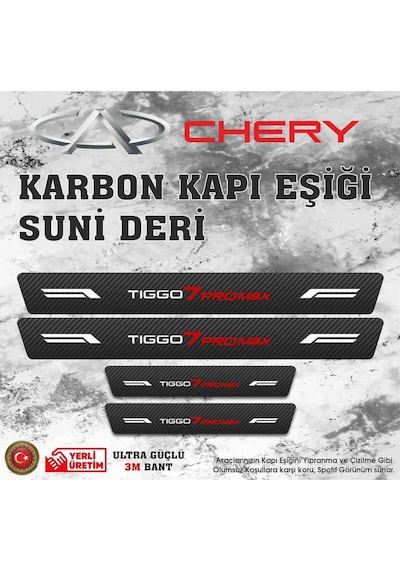 Tiggo 7 Promax Uyumlu Deri Karbon Kapı Eşiği Koruyucu Bant 4 Adet