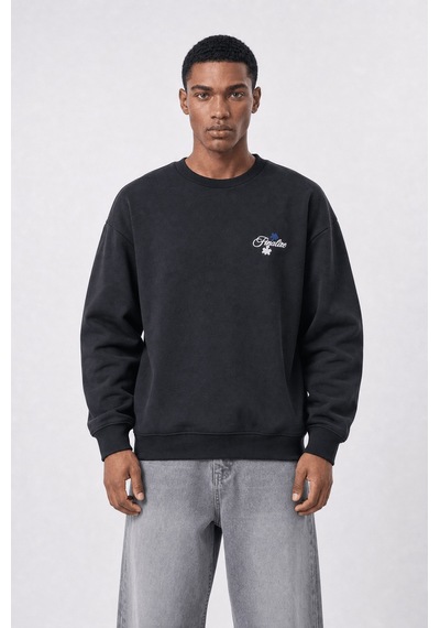 Respire Erkek Finalize Patch Detaylı Oversize Sweatshirt Siyah