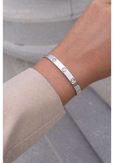 Çelik Rose Gold Taşlı İkonik Model Klasik Kelepçe 5mm -kararma Yapmaz Gümüş Standart Çelik Metalik