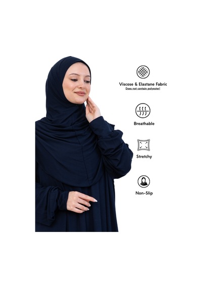 Modish Group Tek Parça Namaz Elbisesi Seti, Viskon Yumuşak Tesettür Abaya, Rahat Hazır Şal Başörtüsü Takım Lacivert